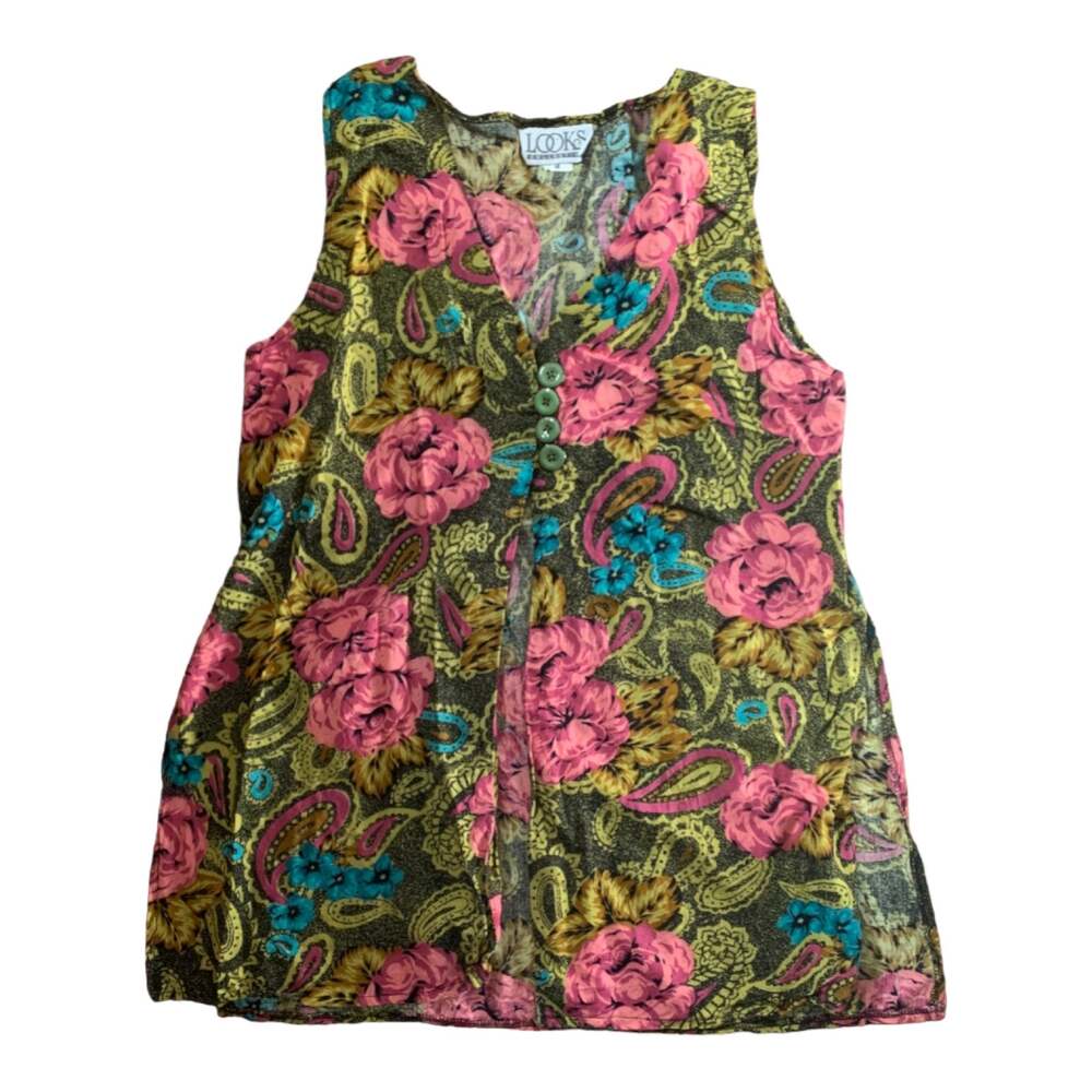 Vintage womens medium  looks collection floral open front cardigan belly shirt
